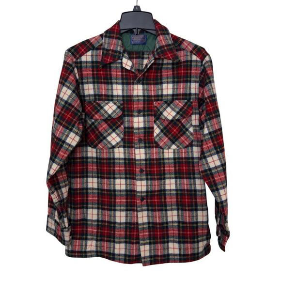 VTG Pendleton Mens M Shirt Virgin Wool Stewart Dress Tartan Plaid Loop Collar - Picture 1 of 12